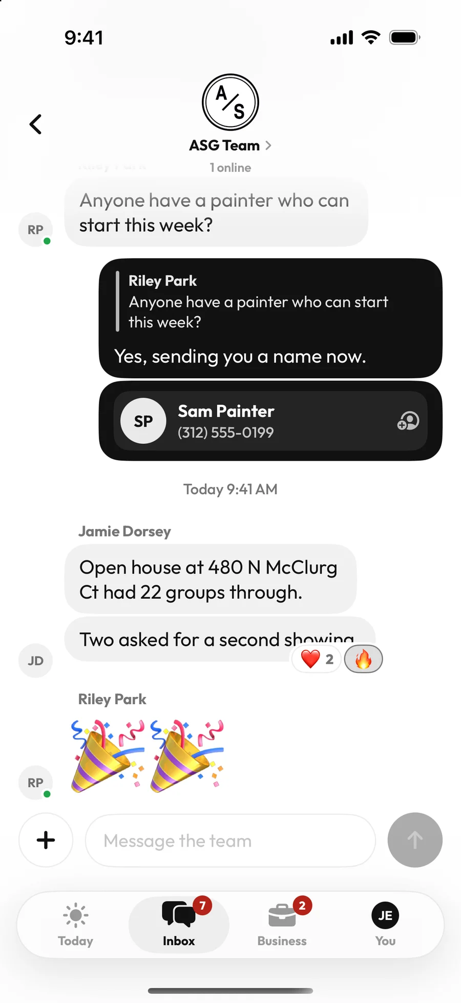 A team conversation in the Inbox