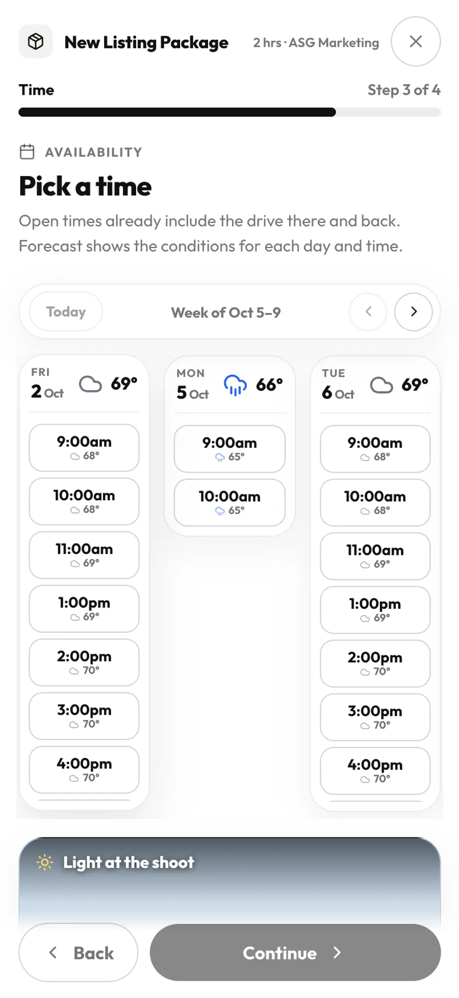 The booking flow on a phone