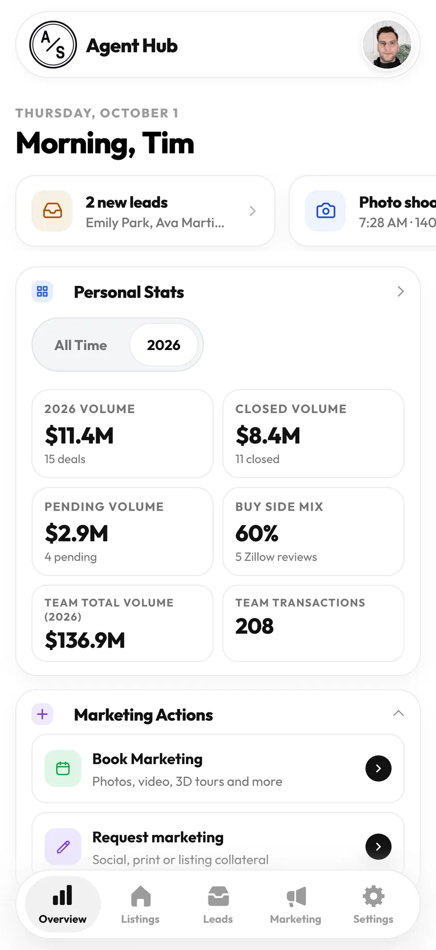 The Agent Hub on a phone, opened from the Home Screen