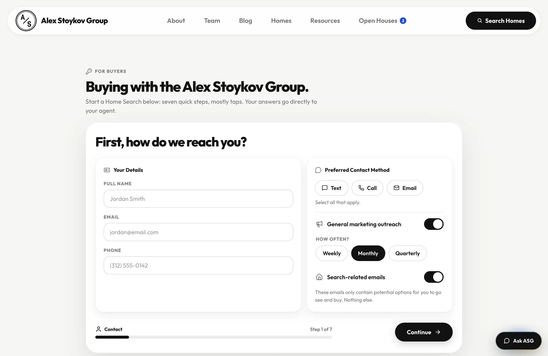The buyer wizard contact step
